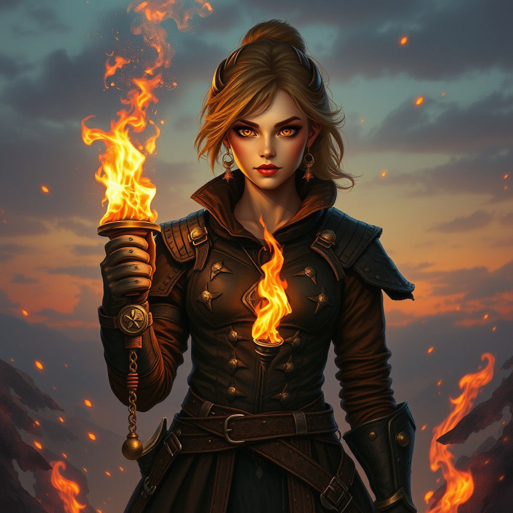 Fiery Pyromancer with Blazing Torch, Fantasy Concept Art