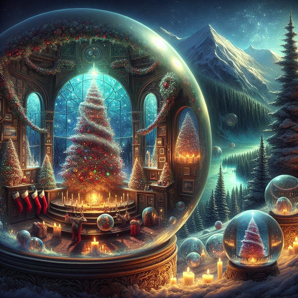 Christmas Tree in Glass Globe: A Mystical Winter Scene