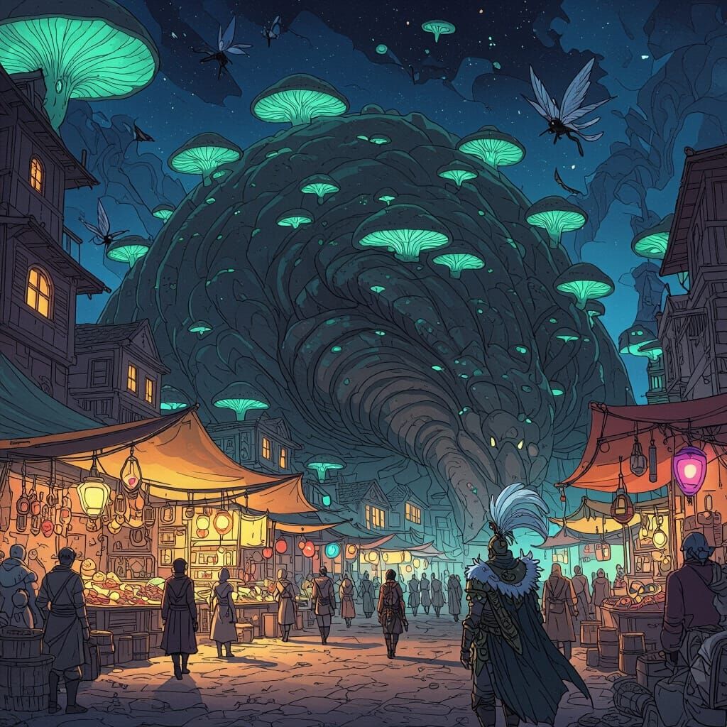 Fantasy City Marketplace on Giant Beast