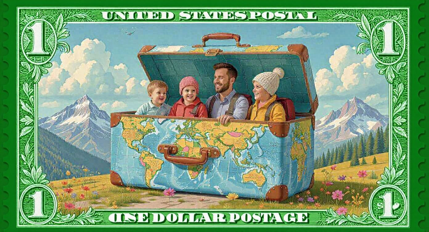 Micro Family Vacation Inside a Postage Stamp