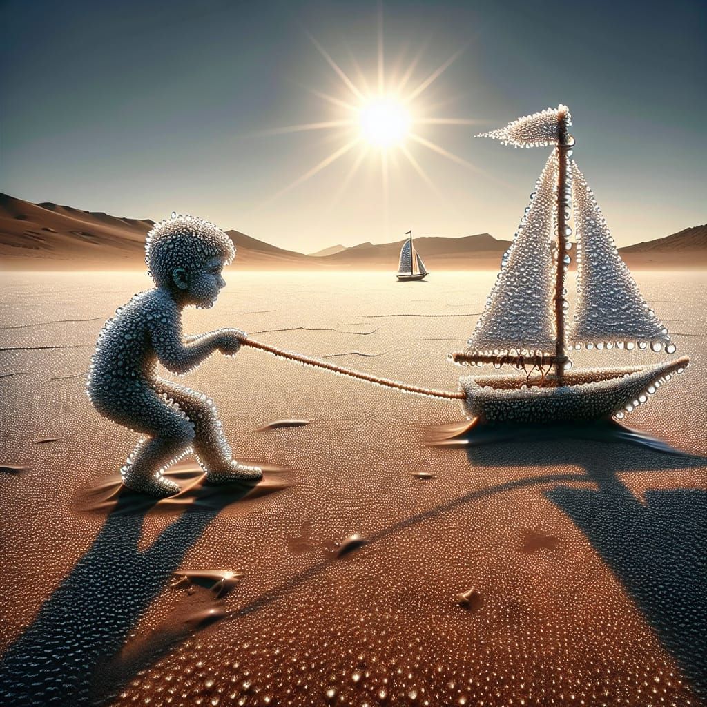 Dewdrop Boy Sailing in Desert Heat