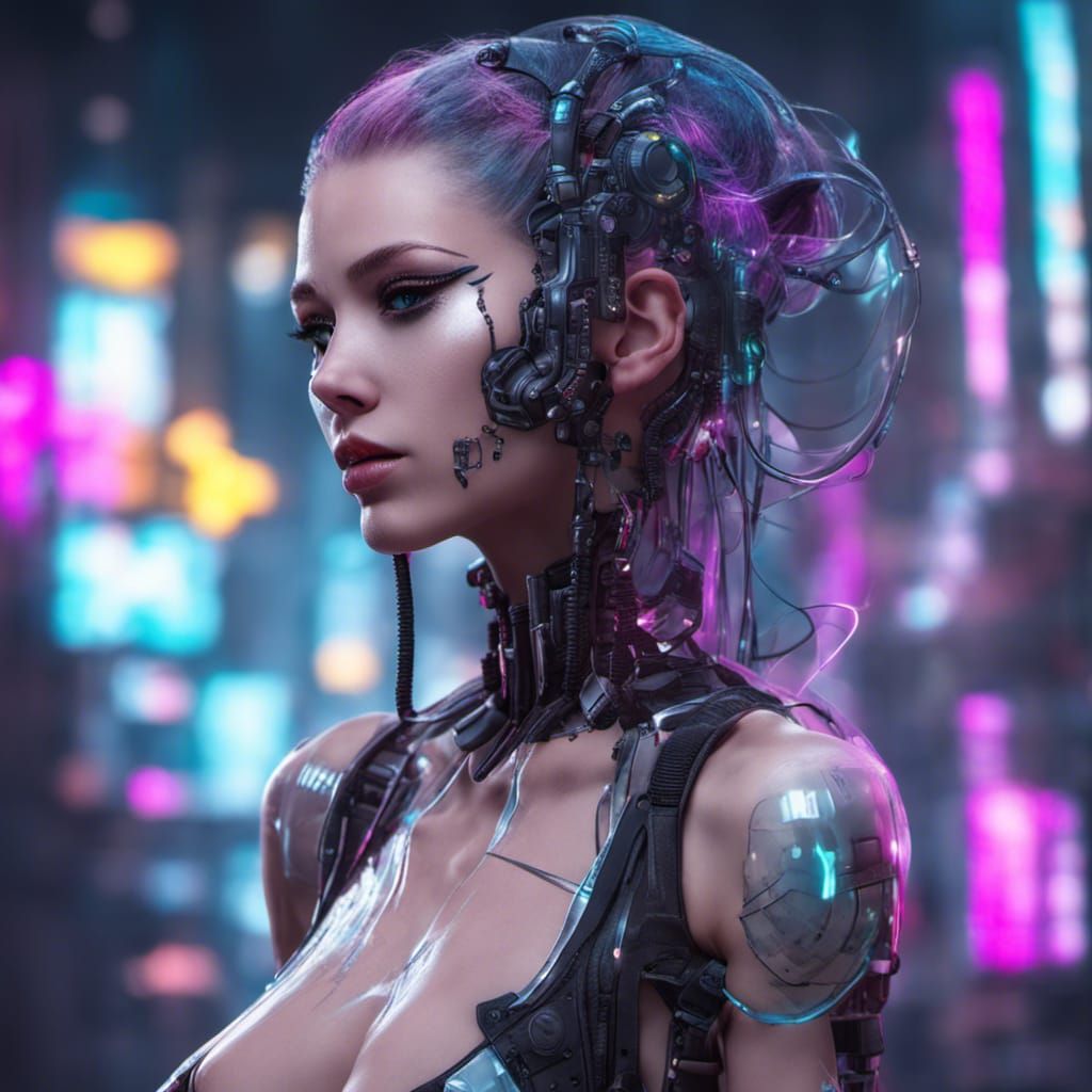 Biotranslucent Cyberpunk Girl in Futuristic Style