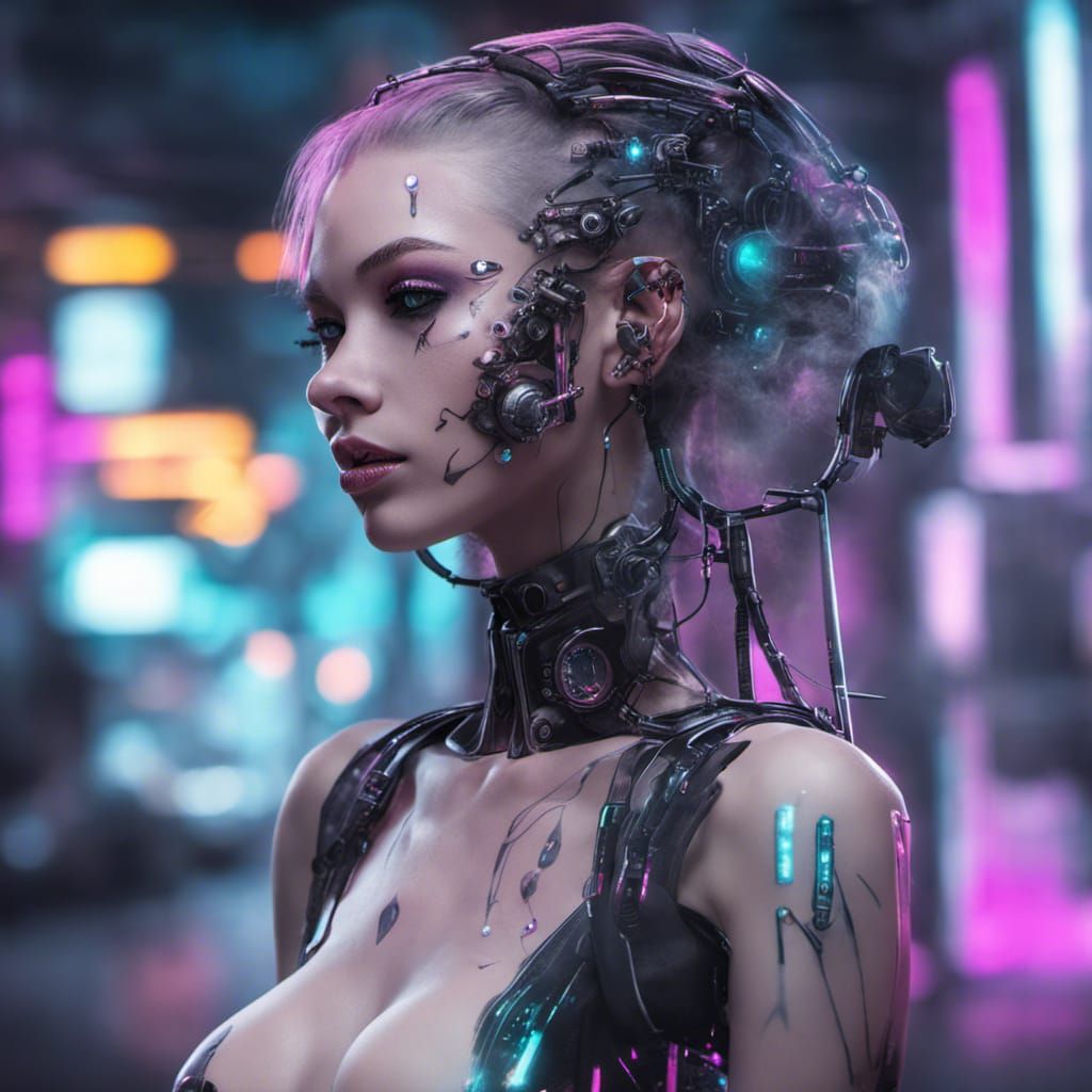 Biotranslucent Cyberpunk Girl in Futuristic Style