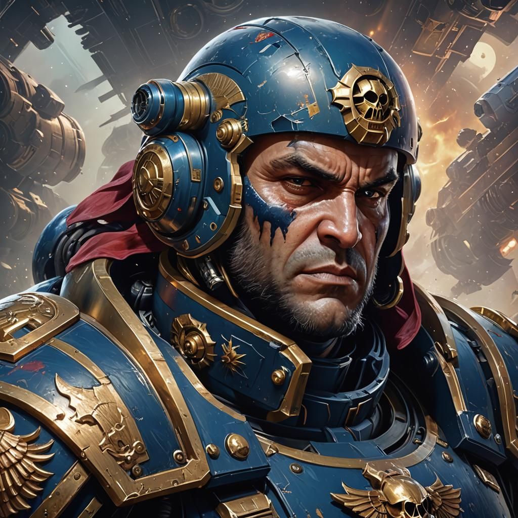 Detailed Space Marine Portrait in Painterly Style