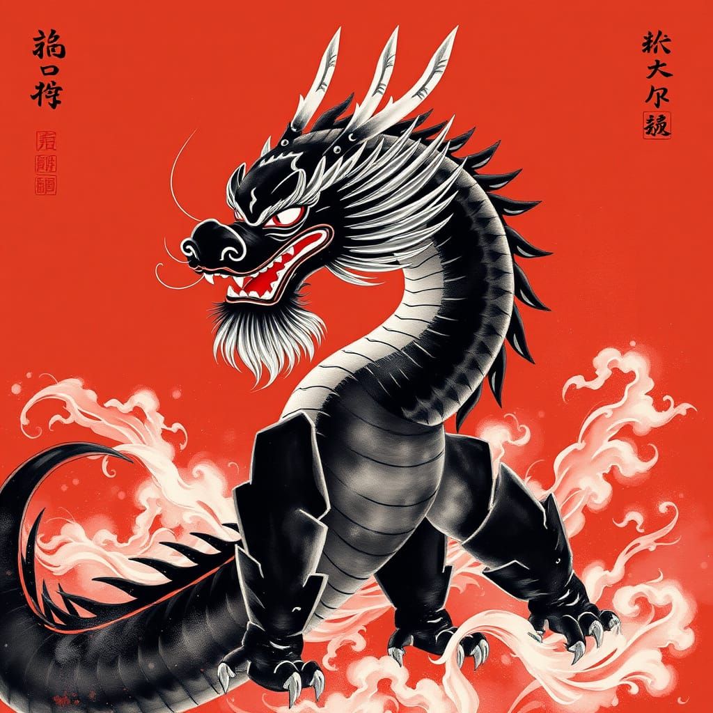 Majestic Chinese Dragon in Traditional Black and White