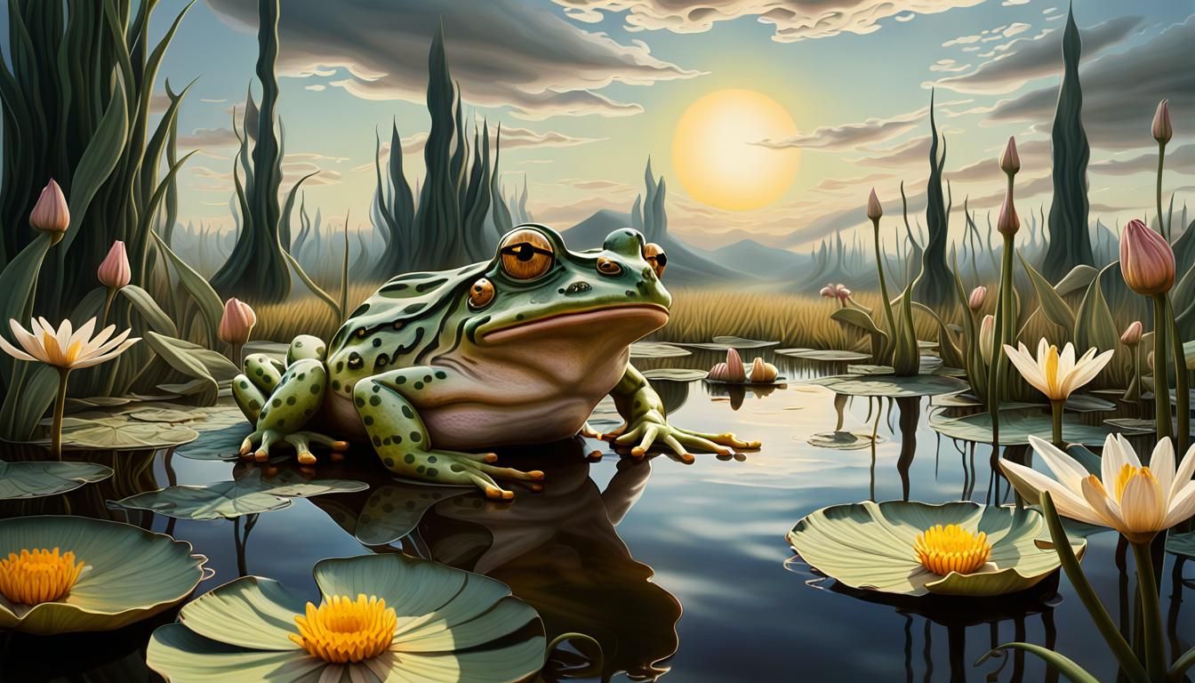 Giant Frog in Asphodel Meadows: Surreal Dreamscape