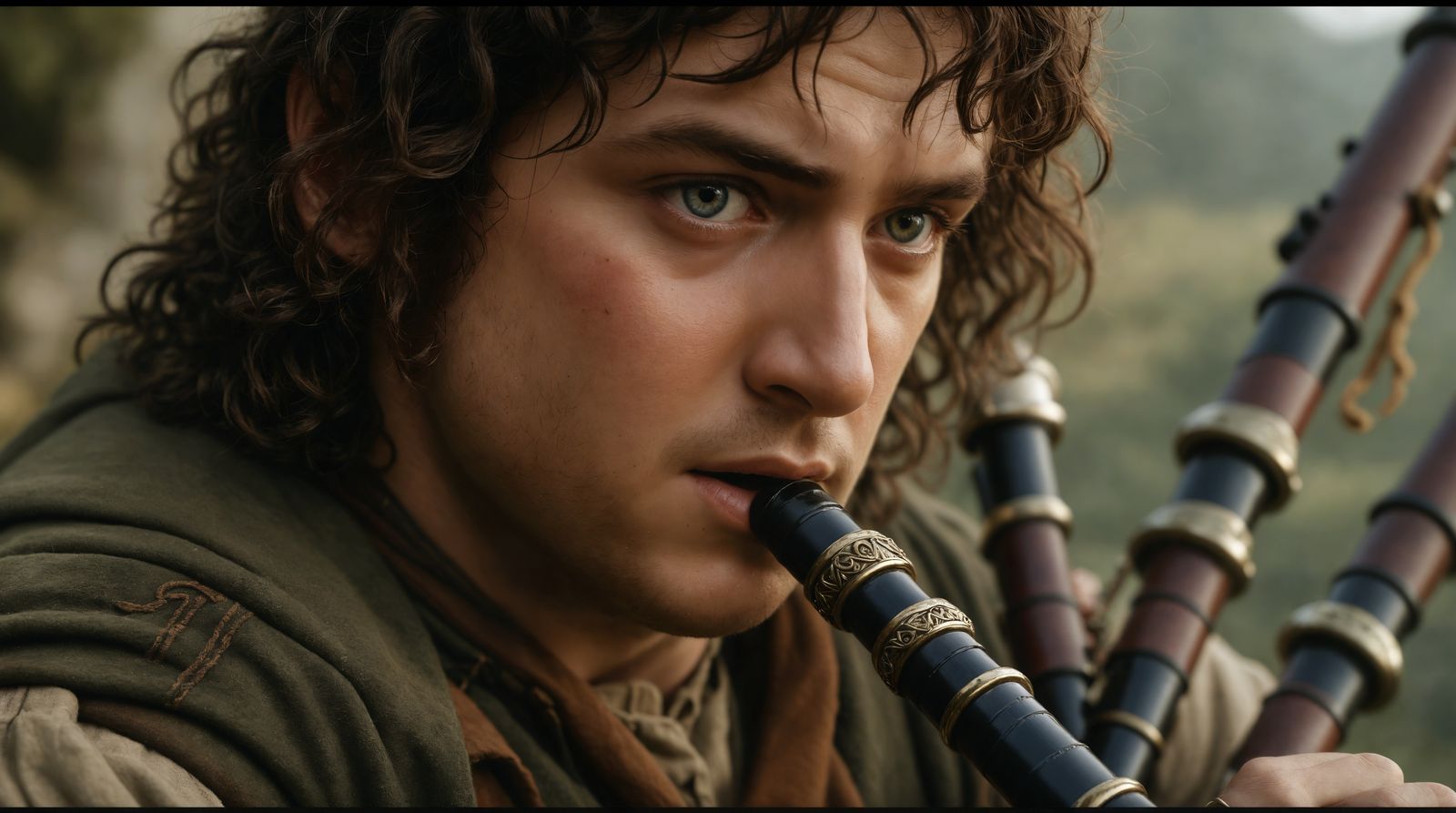 Frodo Plays Bagpipes in Hyperrealistic Detail