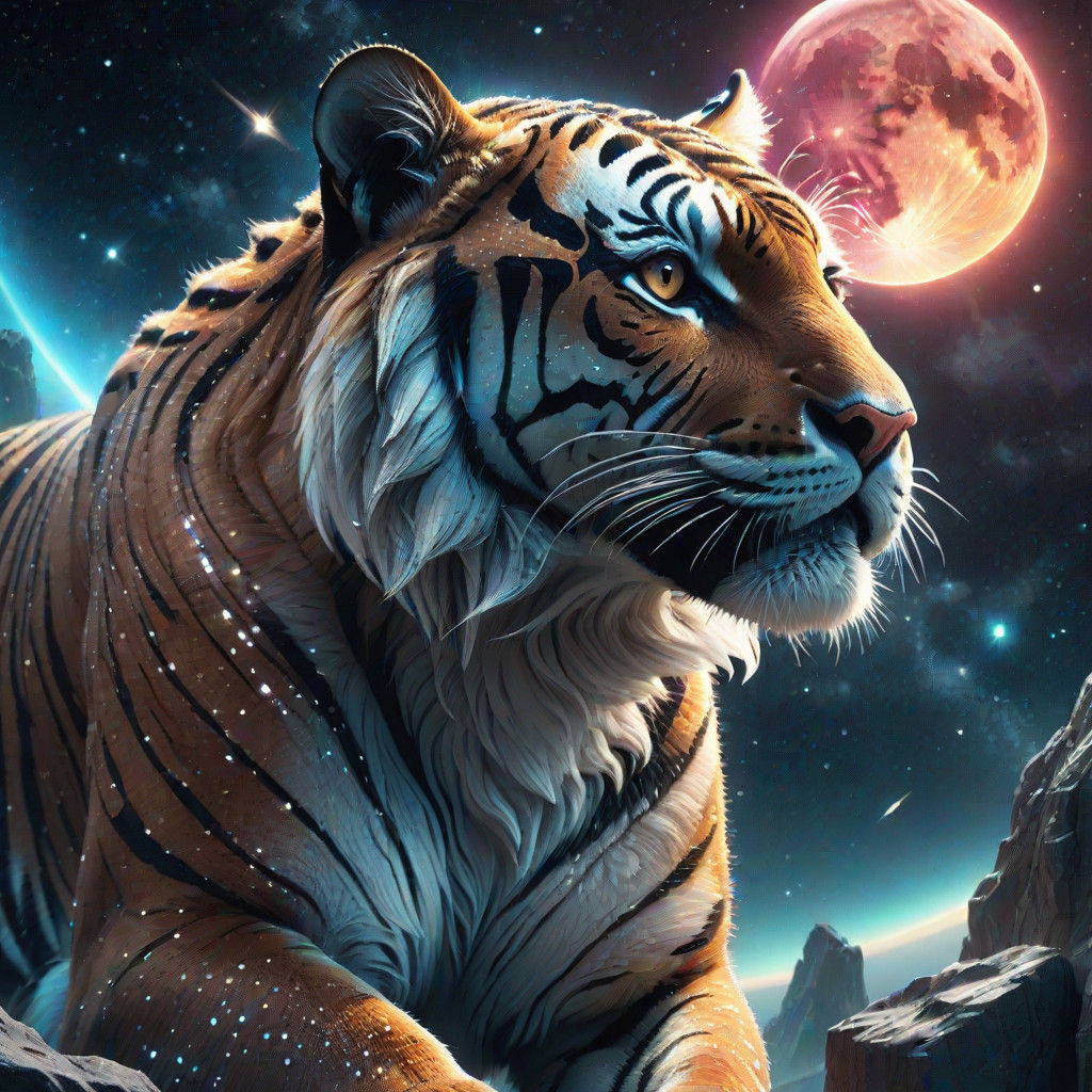 Epic Crystal Tiger Shines Under Starry Skies in Maximalist D...