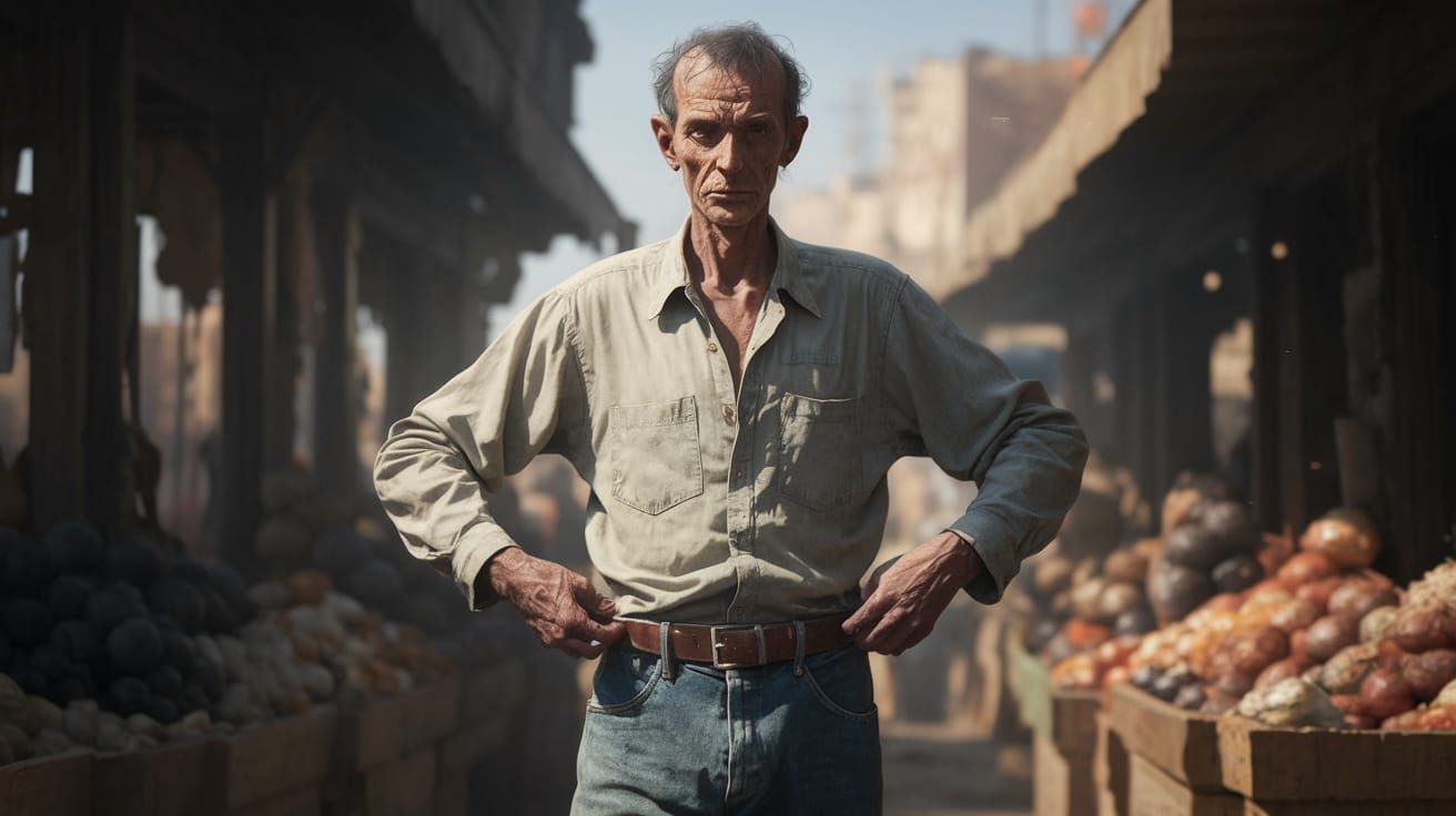 A Slender Man in a Bustling Marketplace