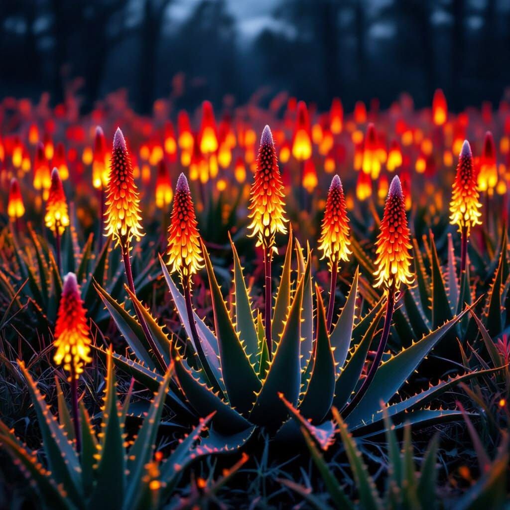 Field of Red Hot Poker Aloe Plants
