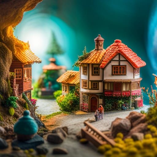 Miniature World Inside Aquarium with Curious Cat