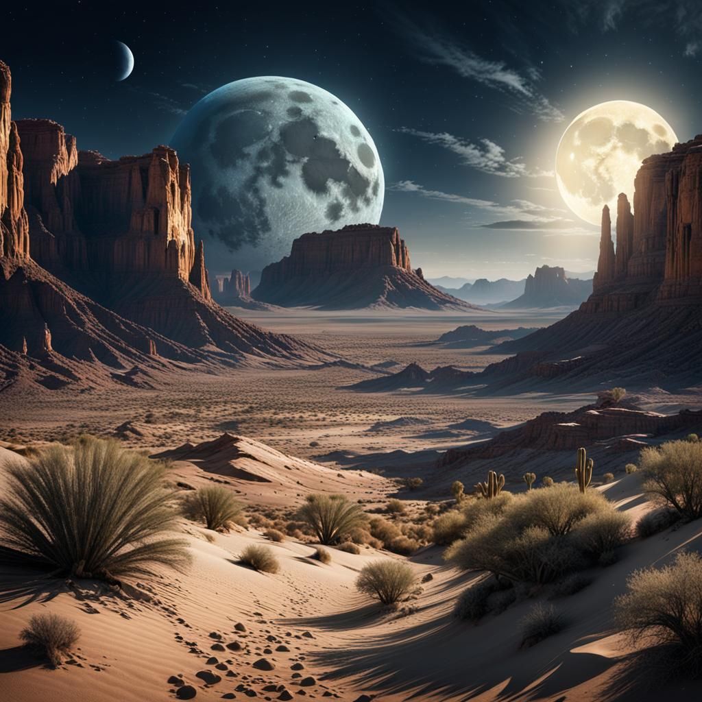 Moon Over Mojave Desert: Digital Matte Painting