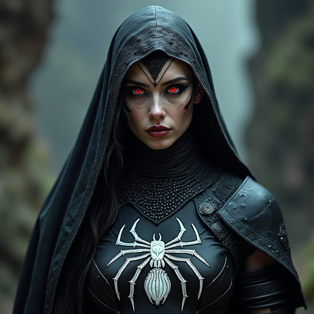 Picture of a Dark elf women warrior in dark chainmail armor ...