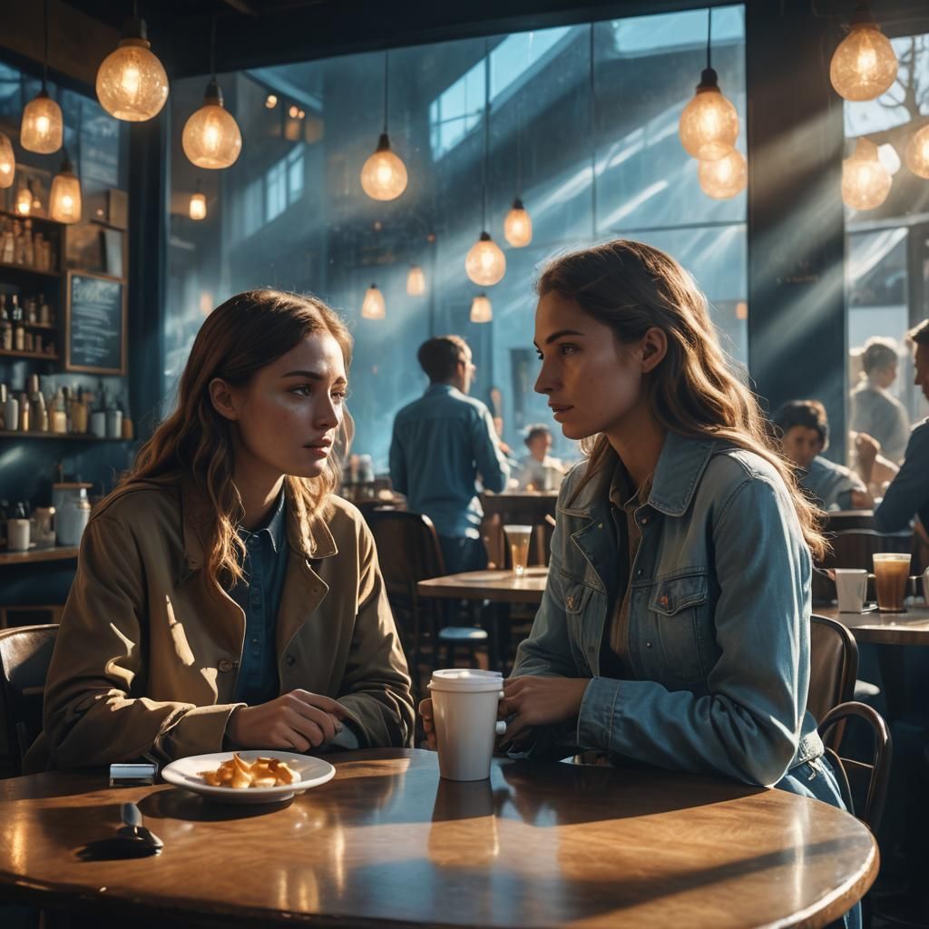 Cafe Conversation with Shadow, in Surreal Digital Art