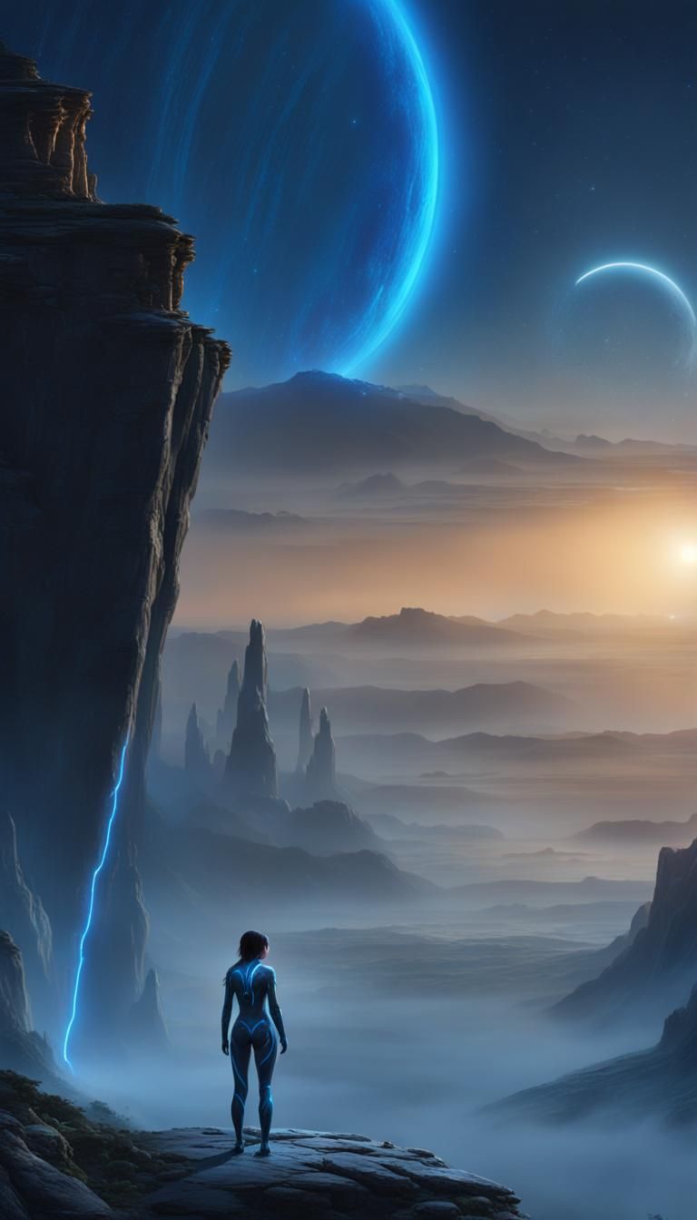 Cortana Gazing at Halo World, Detailed Matte Painting