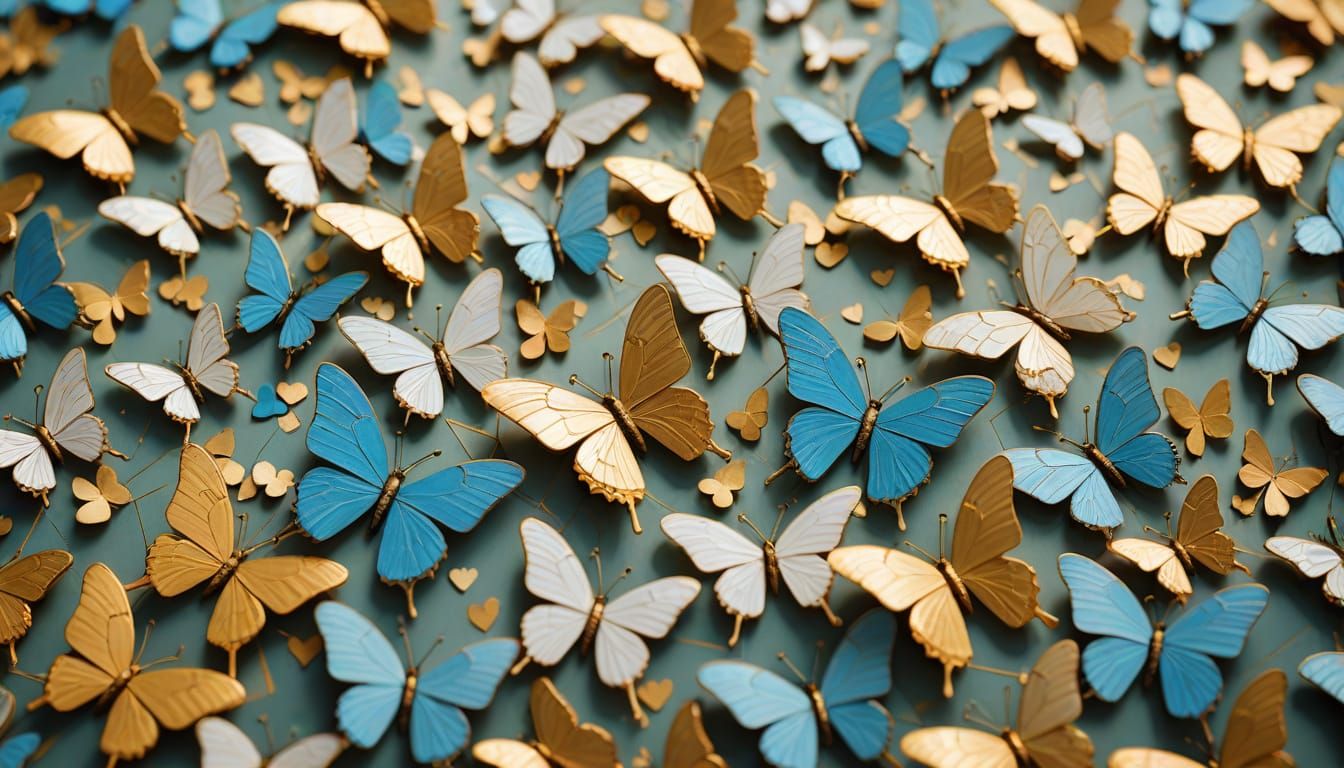 Butterflies with Geometric Wings Around a Heart