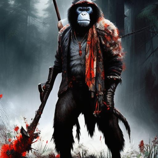 Evil Chimpanzee Gravedigger in Speedpaint Style