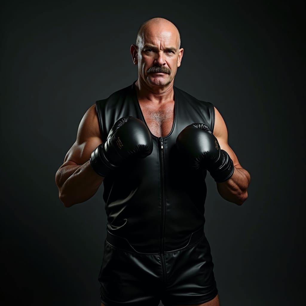 Muscular Man in Black Rubber Suit, Cinematic Style
