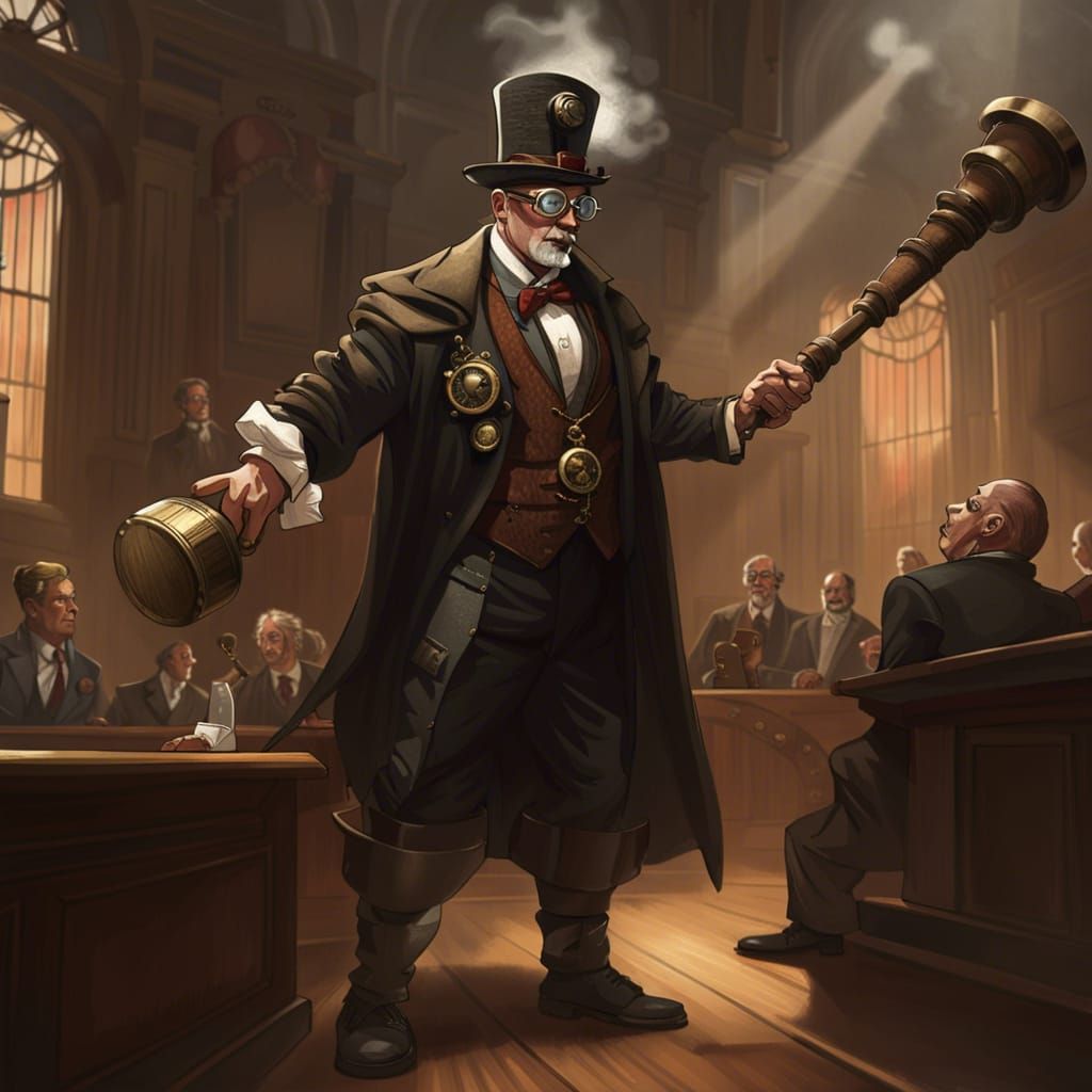 Steampunk Judge Delivers Verdict with Oversized Hammer