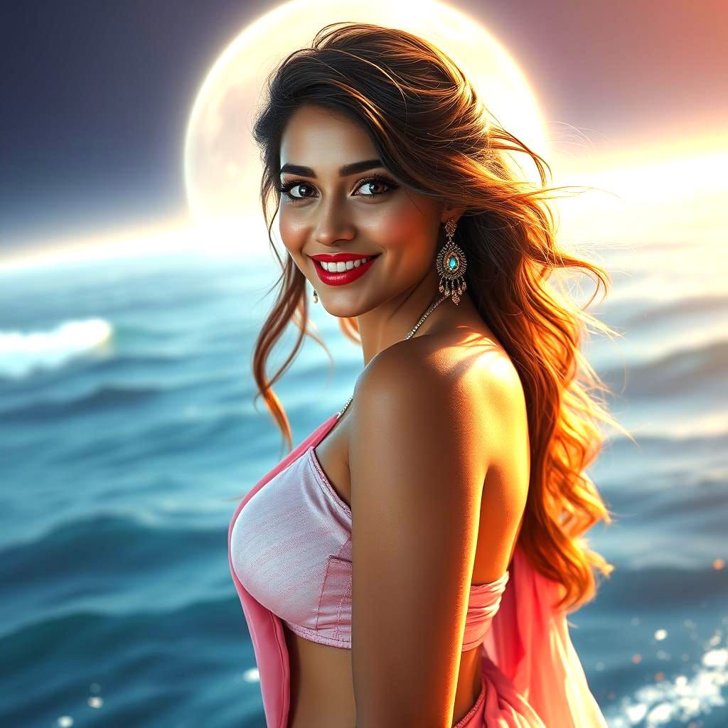 Stunning Indian Woman in Sari: Detailed Fantasy Art