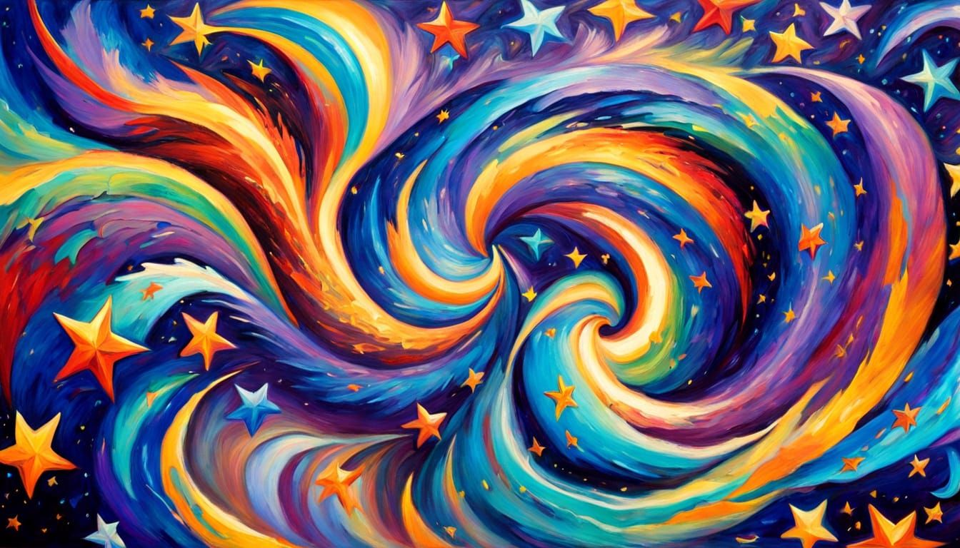 Cosmic Swirls of Blue Proto-Stars in Dynamic Oil Painting St...
