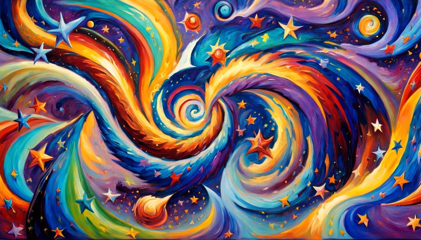 Vast Swirling Proto-Stars in Dynamic Oil Painting Style