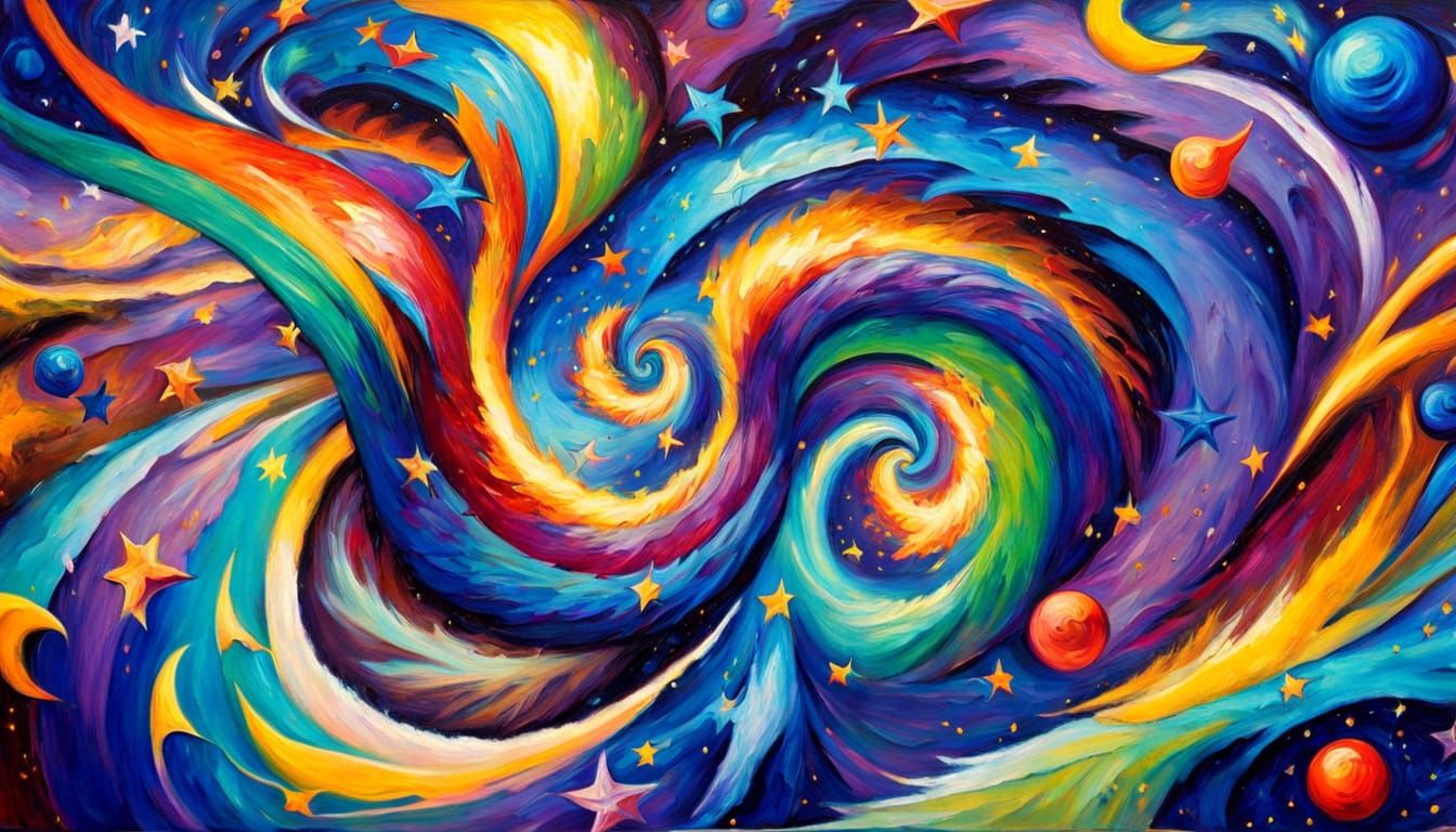 Cosmic Swirls of Blue Proto-Stars in Vibrant Impasto Style