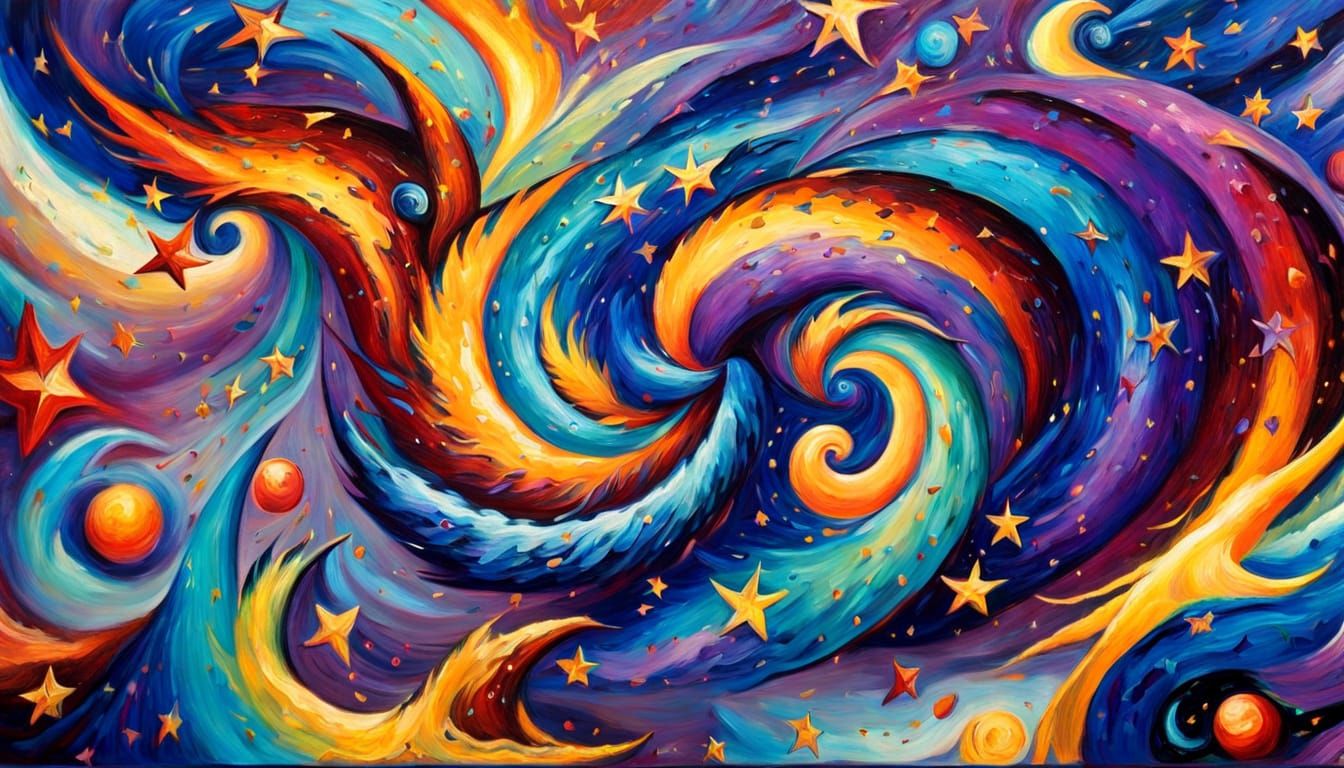 Vast Swirling Proto-Stars in Cosmic Oil Painting Style