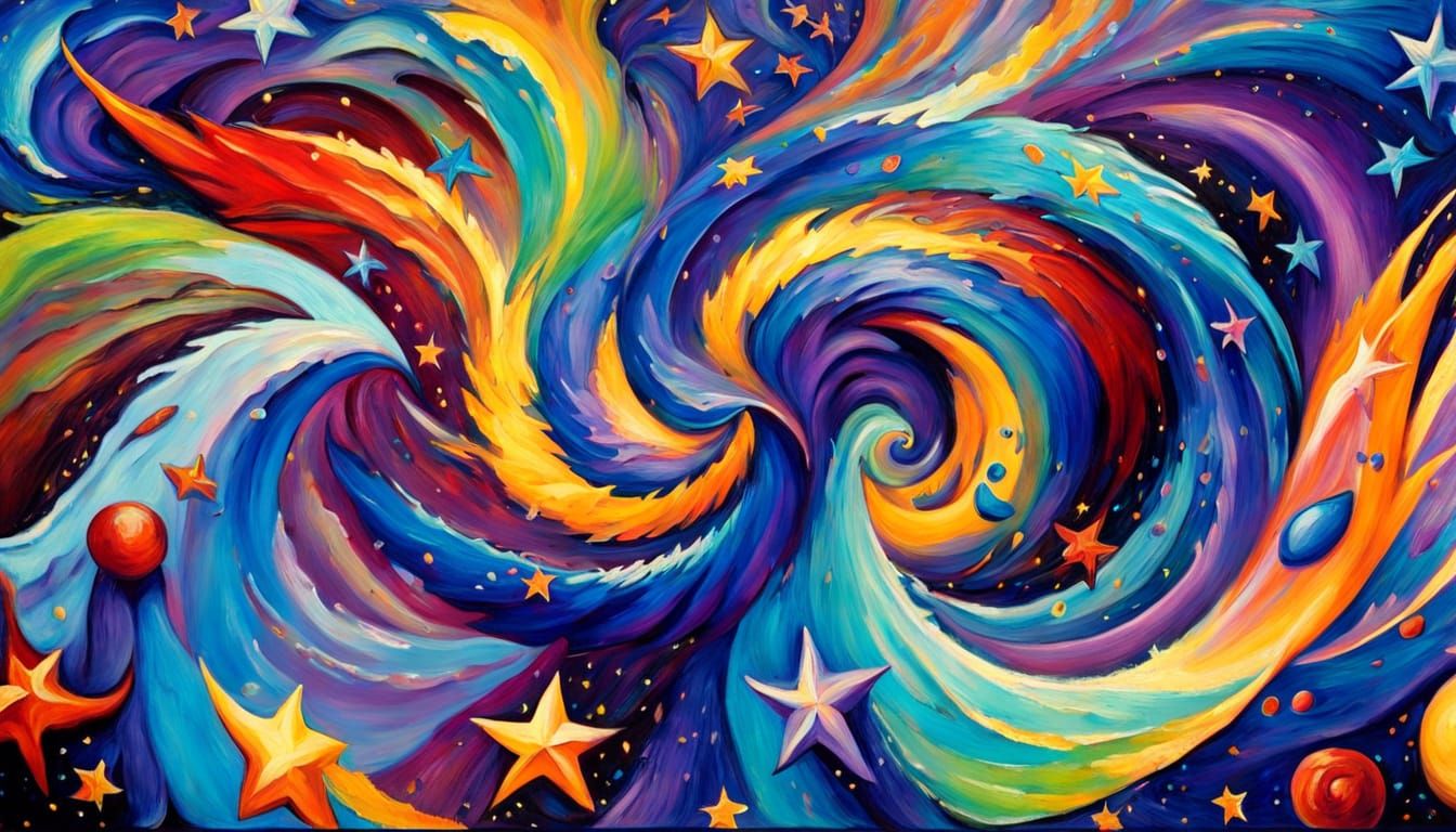 Cosmic Swirls of Blue Proto-Stars in Impasto Oil Style