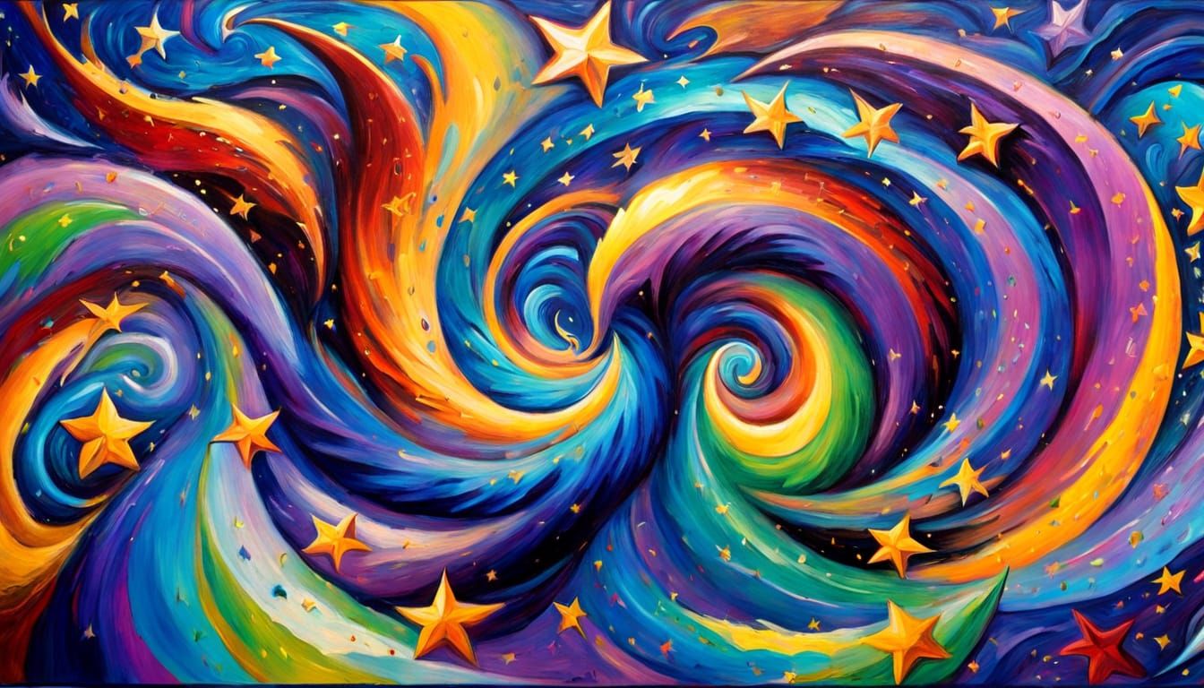 Vast Swirling Proto-Stars in Dynamic Impasto Oil Painting