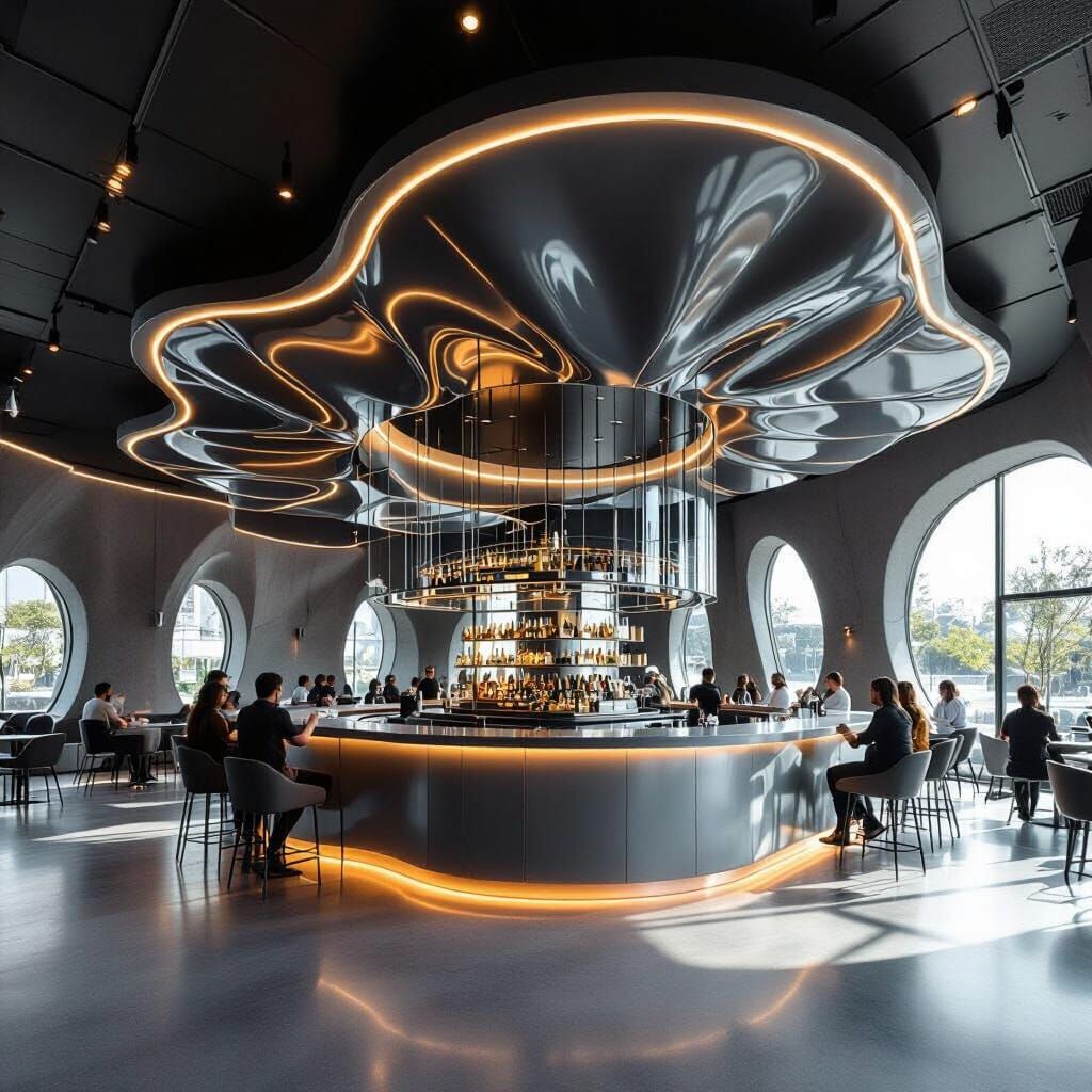 Futuristic Restaurant with 3D Waved Plastic Exterior