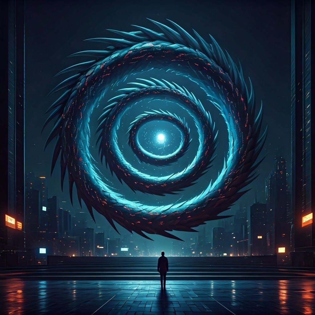 Serpentine Monster Emerges in Google-Inspired Cityscape