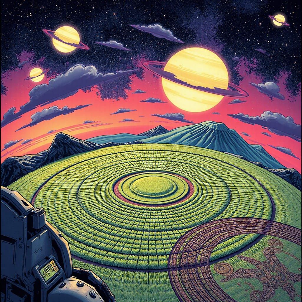Aliens in Crop Circles, a Vibrant Comic Book Art Scene