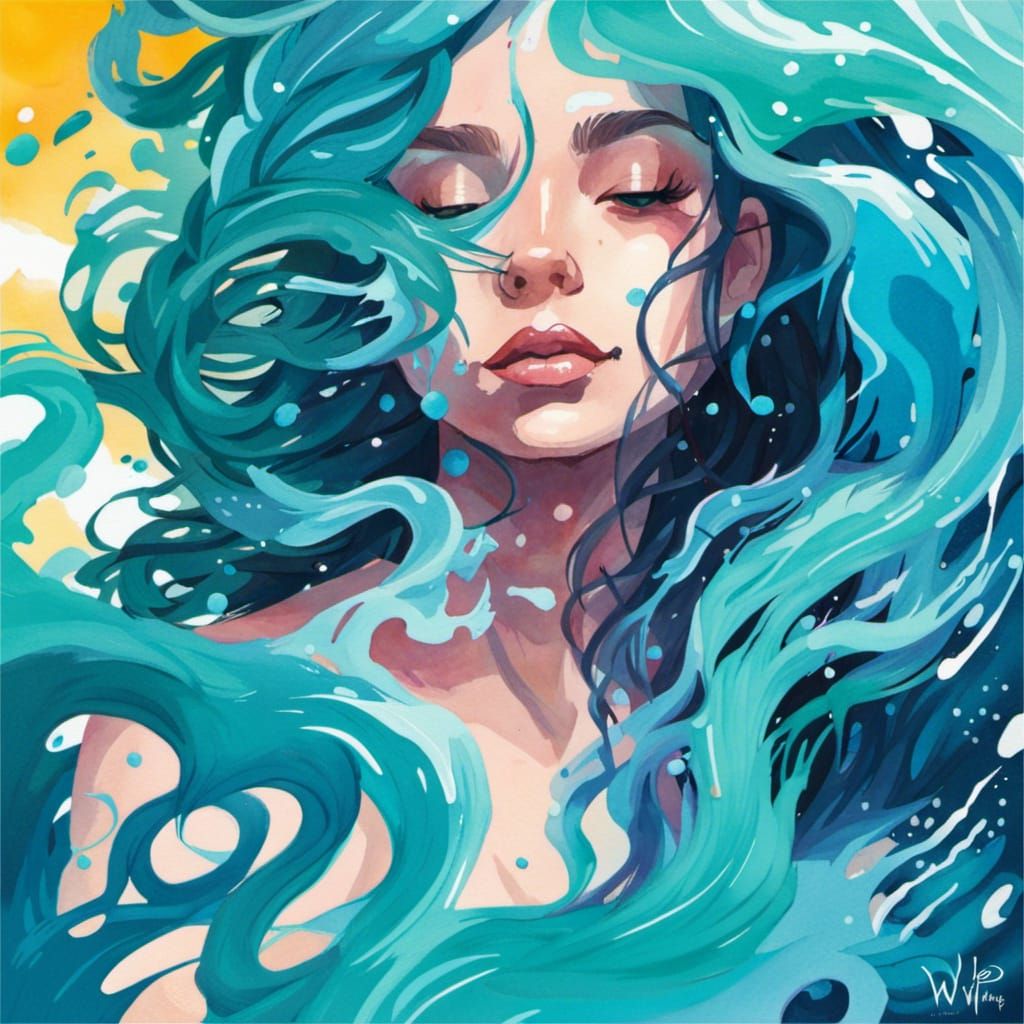 Wild Transparent Hair in Watercolor Gouache Painting