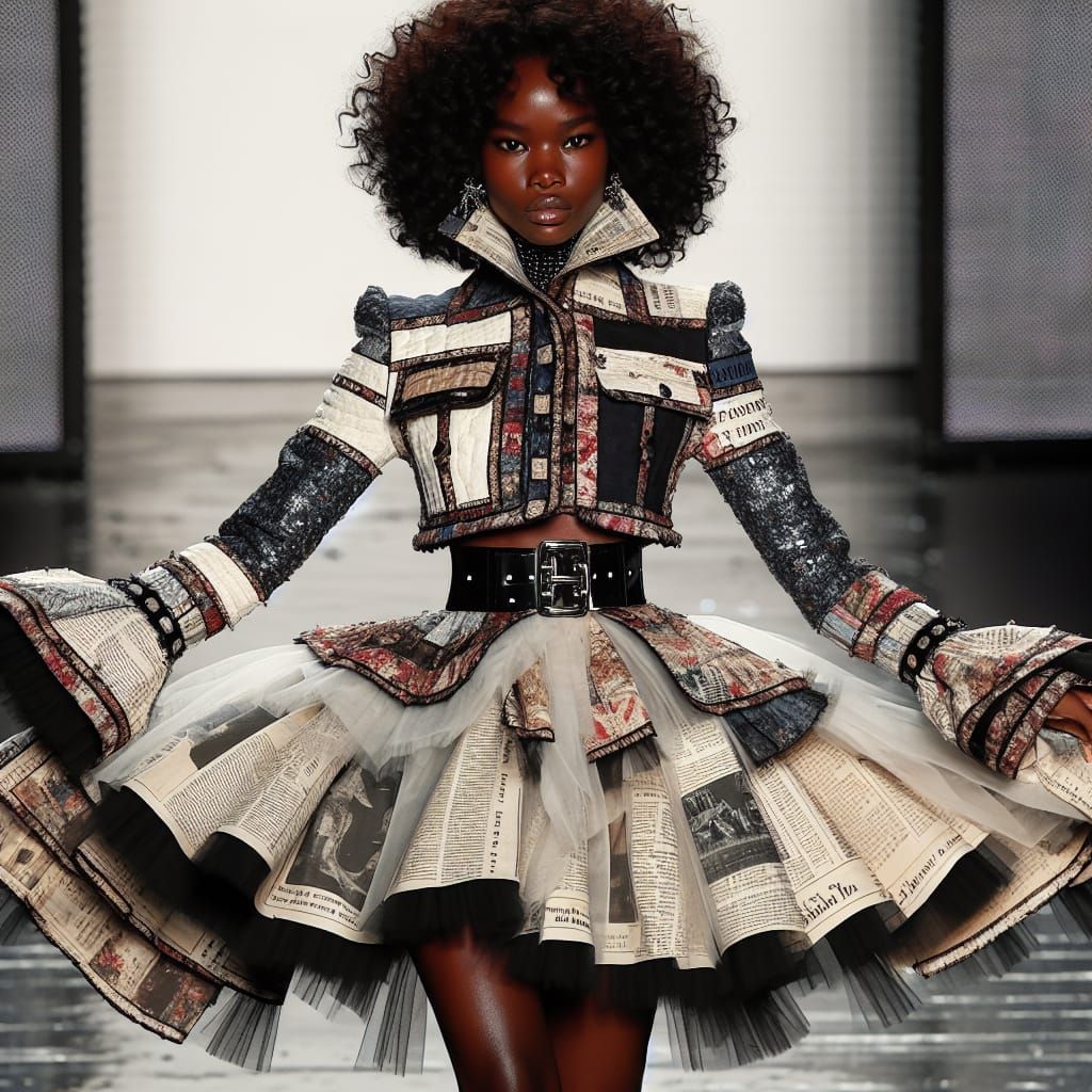 Runway Model in Avant-Garde Newspaper Fashion