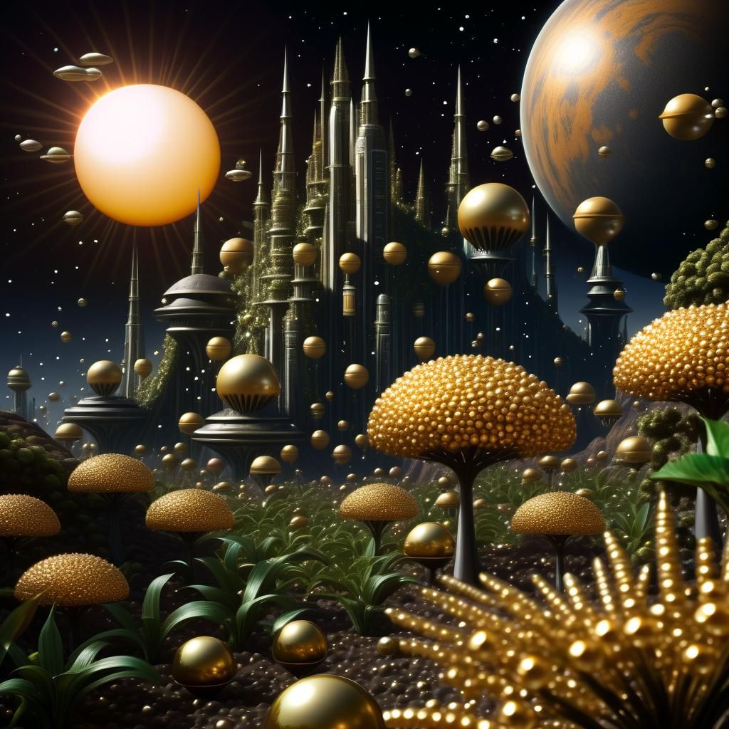 Exotic Alien Cityscape on Distant Planet