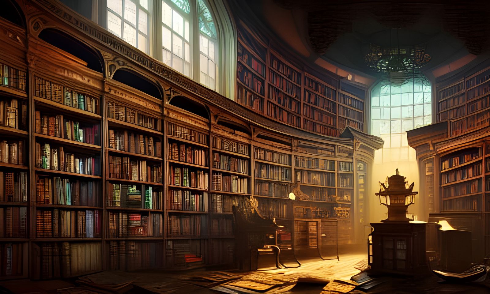 Mysterious Magic Library in Detailed Fantasy Art Style