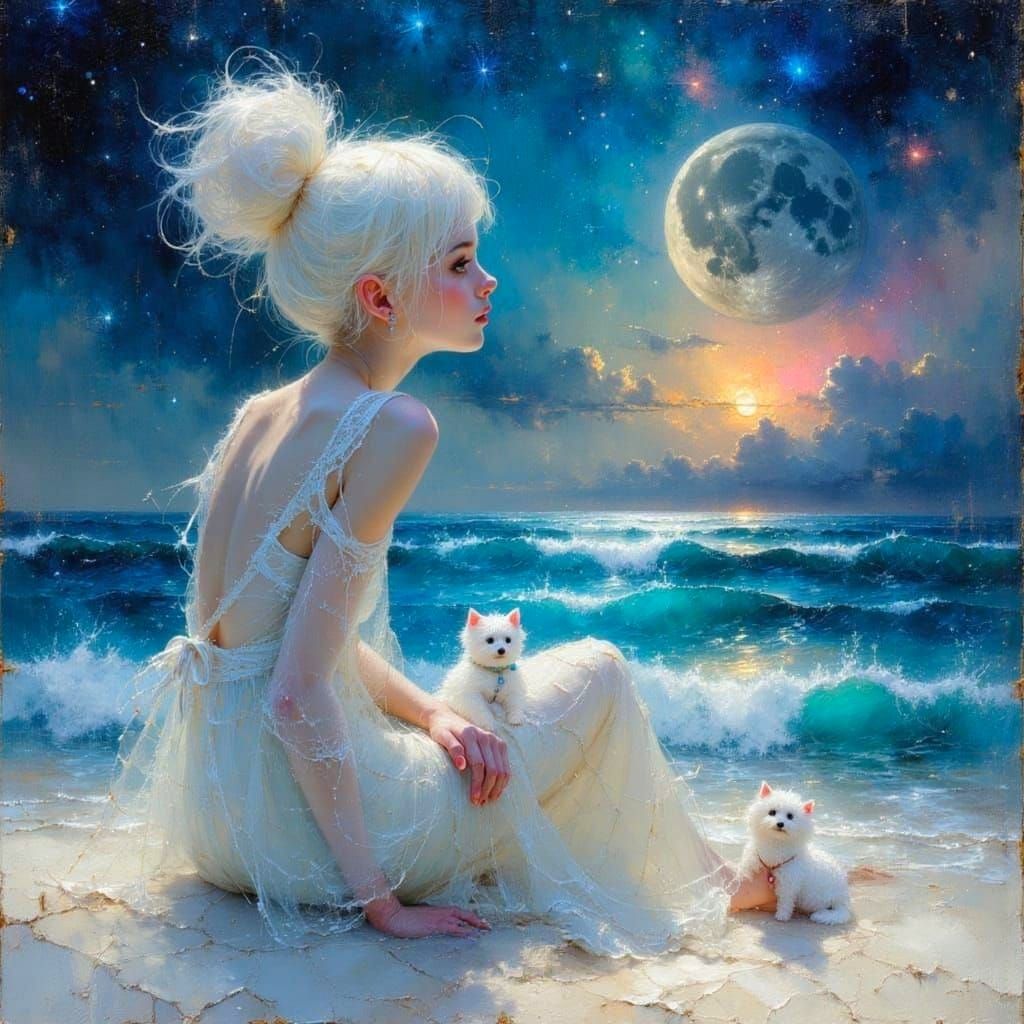 Blue-Eyed Woman in Hooded Cape, Bohemian Digital Art