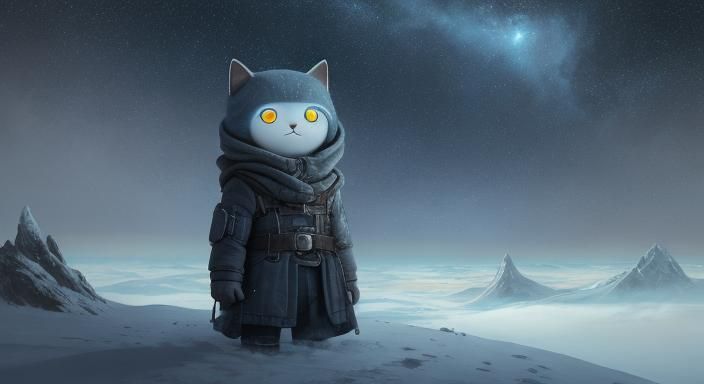 Surreal Robot and Kitten Landscape in Mixed Styles