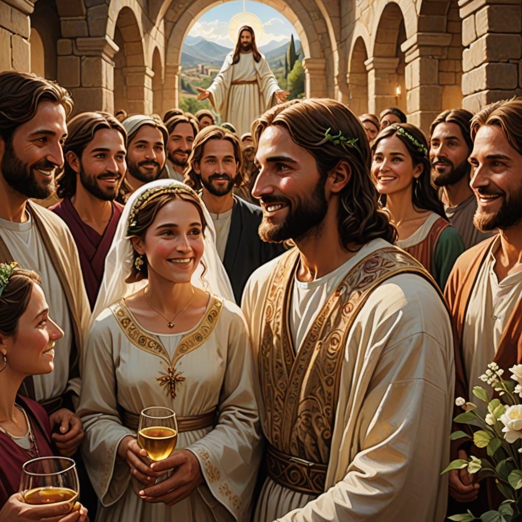 Wedding at Cana: Hyperrealistic 3D Biblical Scene
