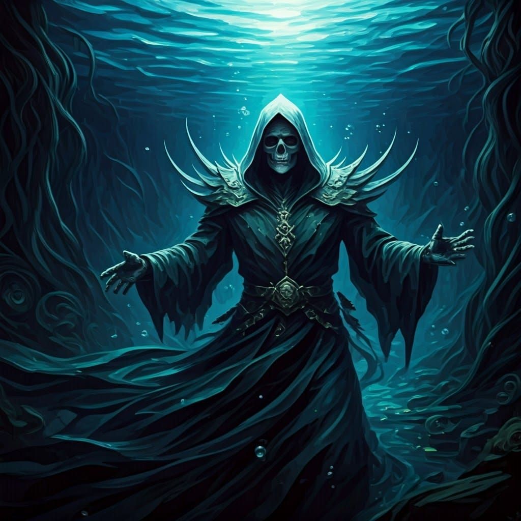 Surreal Tenebrist Portrait of a Reclining Necromancer in a D...