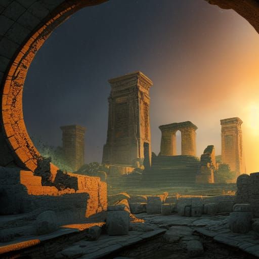 Alien Portal in Ancient Ruins: Matte Painting
