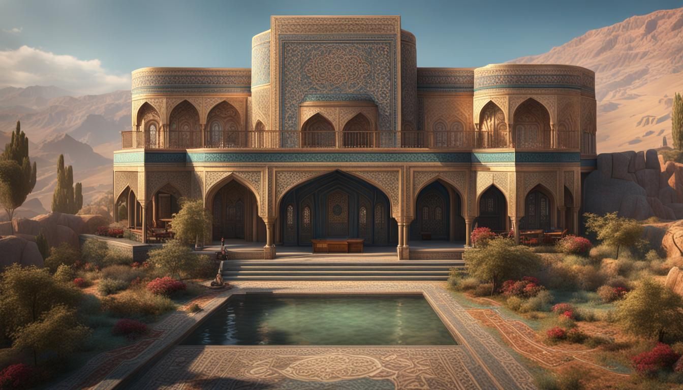 Modern Iranian House in Cinematic Digital Painting