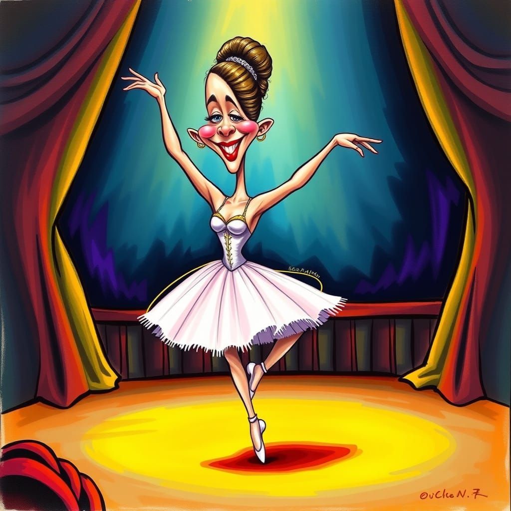 Ballerina Caricature in Vibrant Colors