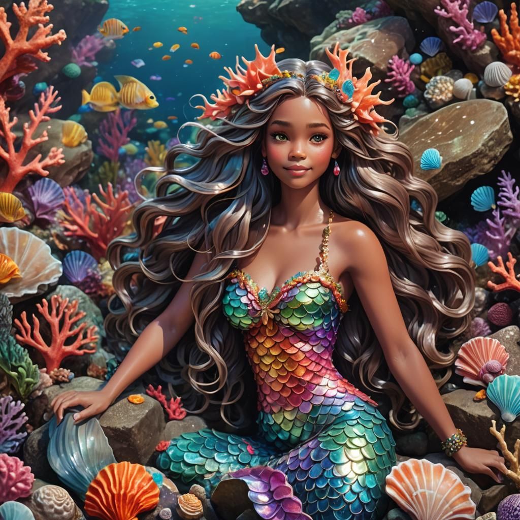 Beautiful Mermaid on Coral Reef: Hyperrealistic Concept Art