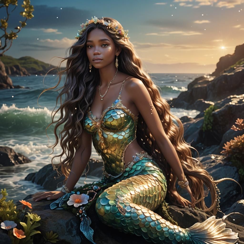 Venus Mermaid with Shimmering Tail: Hyperrealistic Digital A...