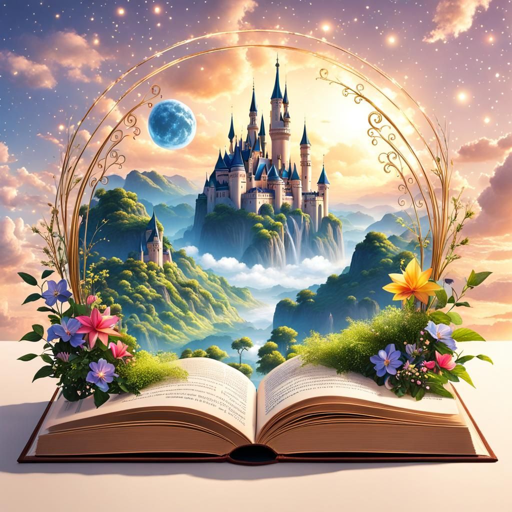 Enchanting Open Book in a Magical Landscape