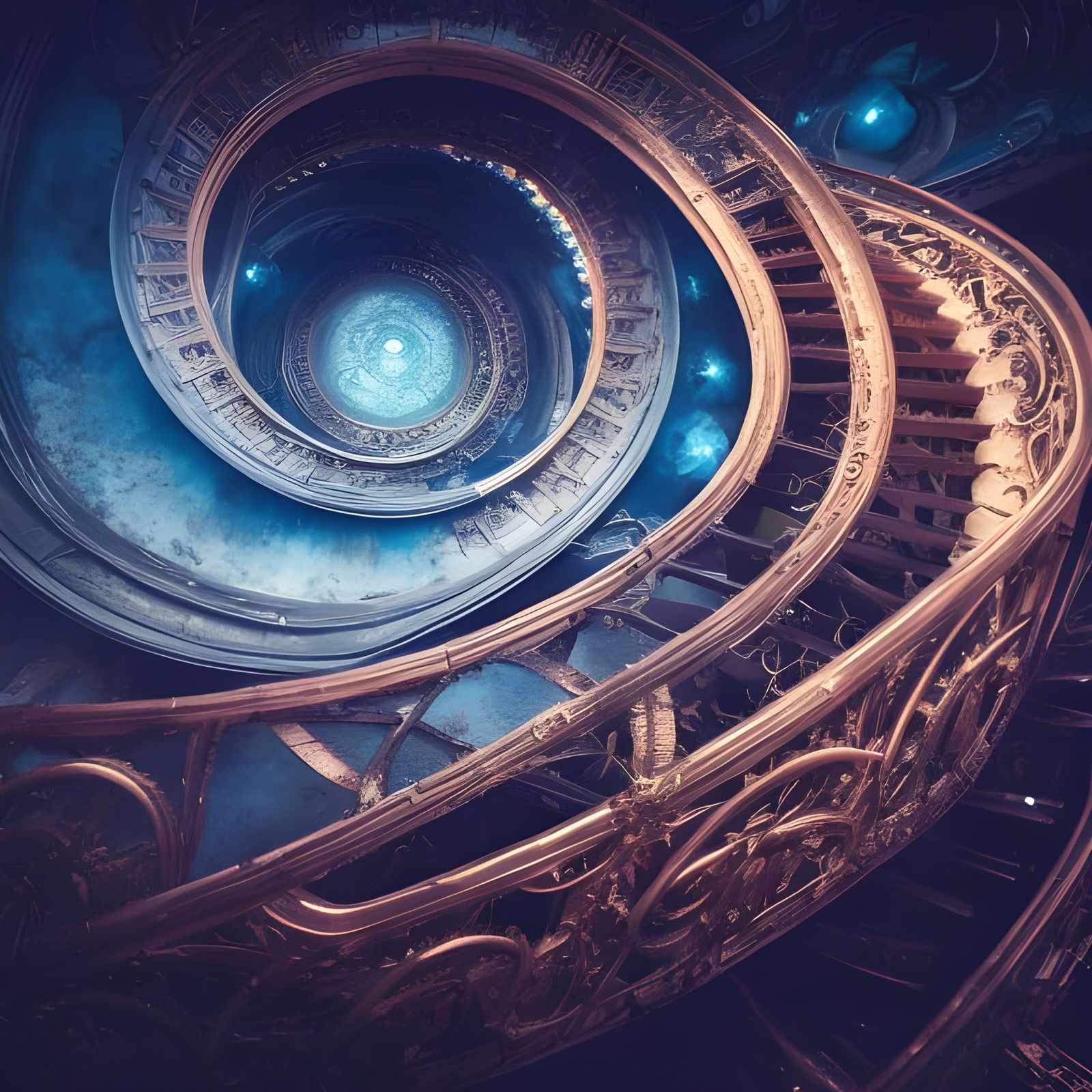 Steampunk Fractal Water Stairs: Epic Digital Painting