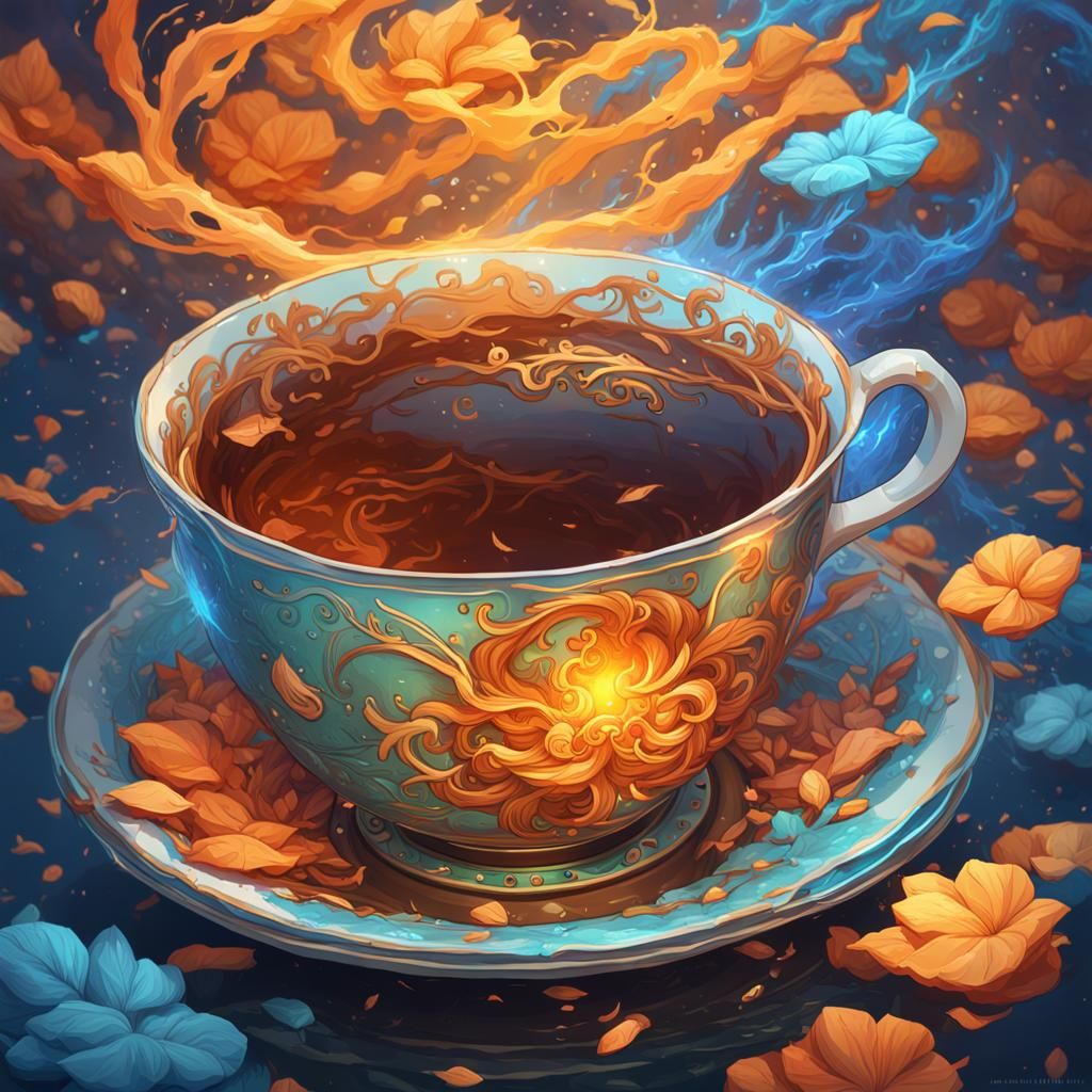 Greg Rutkowski Style Portrait: Woman Drinking Comet Tea