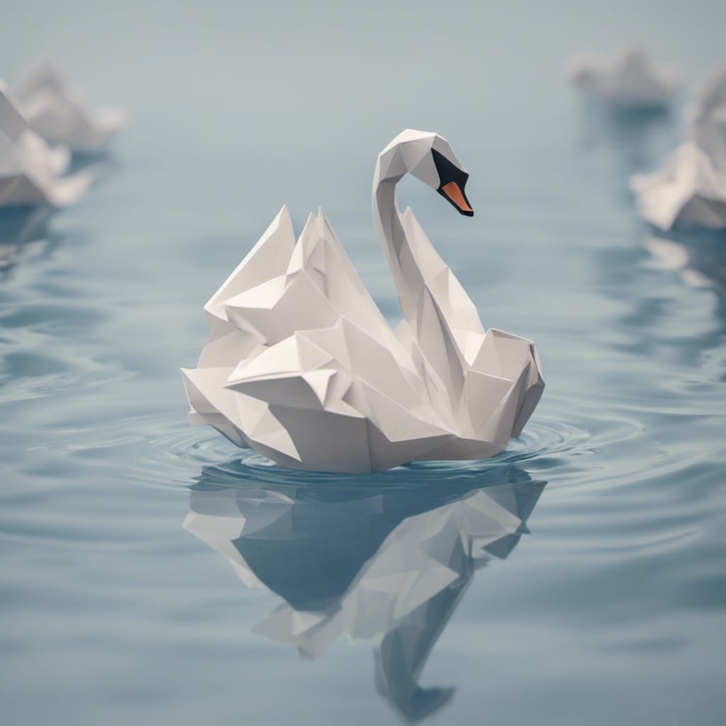 Origami Swan Papercraft in Peaceful Water